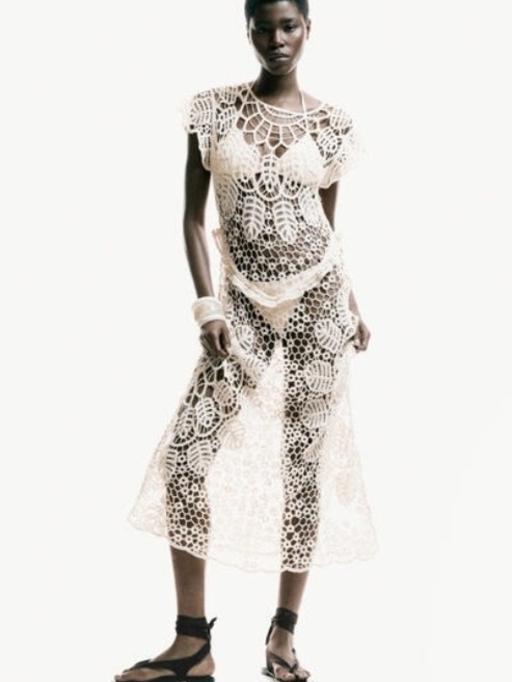 NWT Crochet Lace Midi Dress in Cream